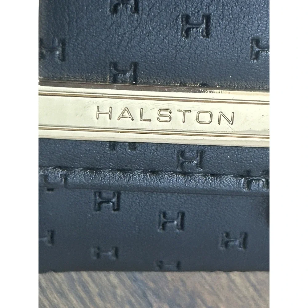 Halston Black Folded Wallet Women Logo Credit Card Gold Hardware Keychain